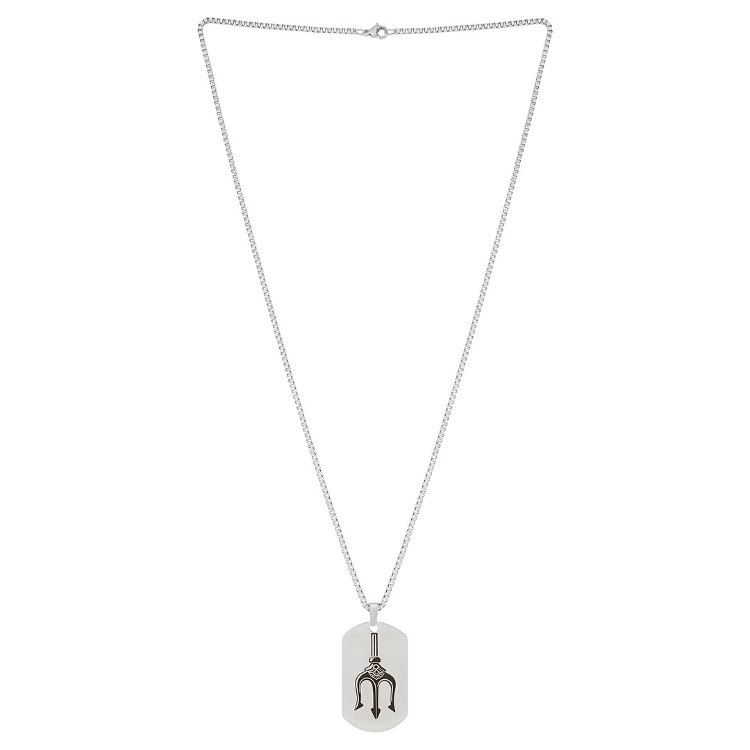 Trident Silver Men's Curve Tag Mantra Necklace
