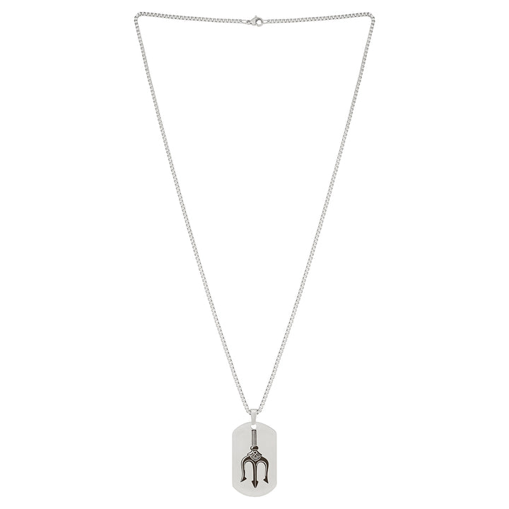 Trident Silver Men's Curve Tag Mantra Necklace