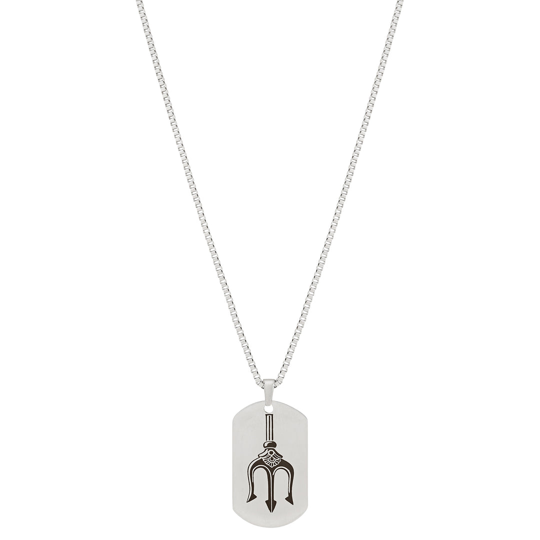 Trident Silver Men's Curve Tag Mantra Necklace