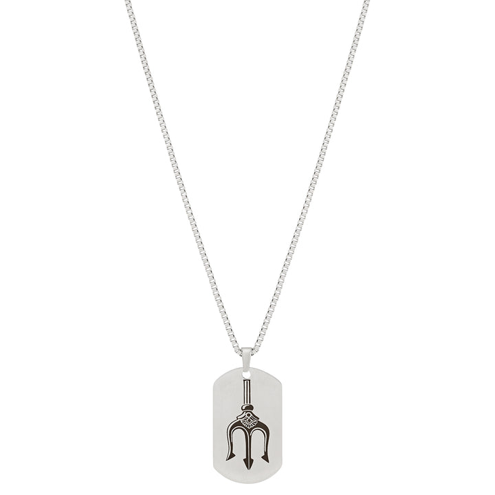 Trident Silver Men's Curve Tag Mantra Necklace