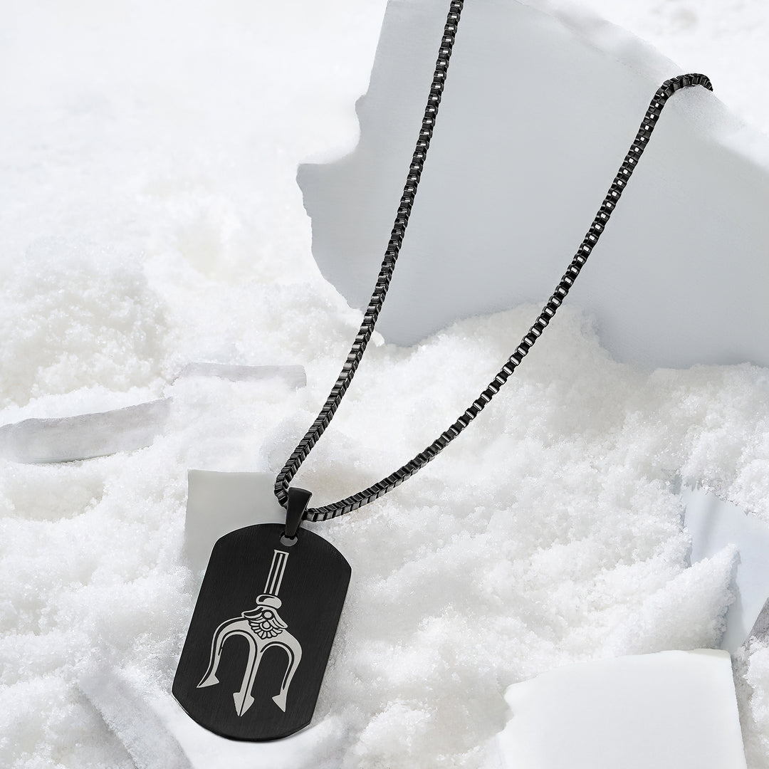 Trident Black Men's Curve Tag Mantra Necklace