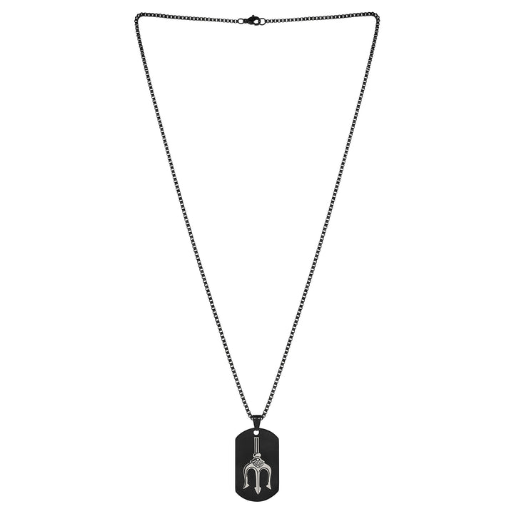 Trident Black Men's Curve Tag Mantra Necklace