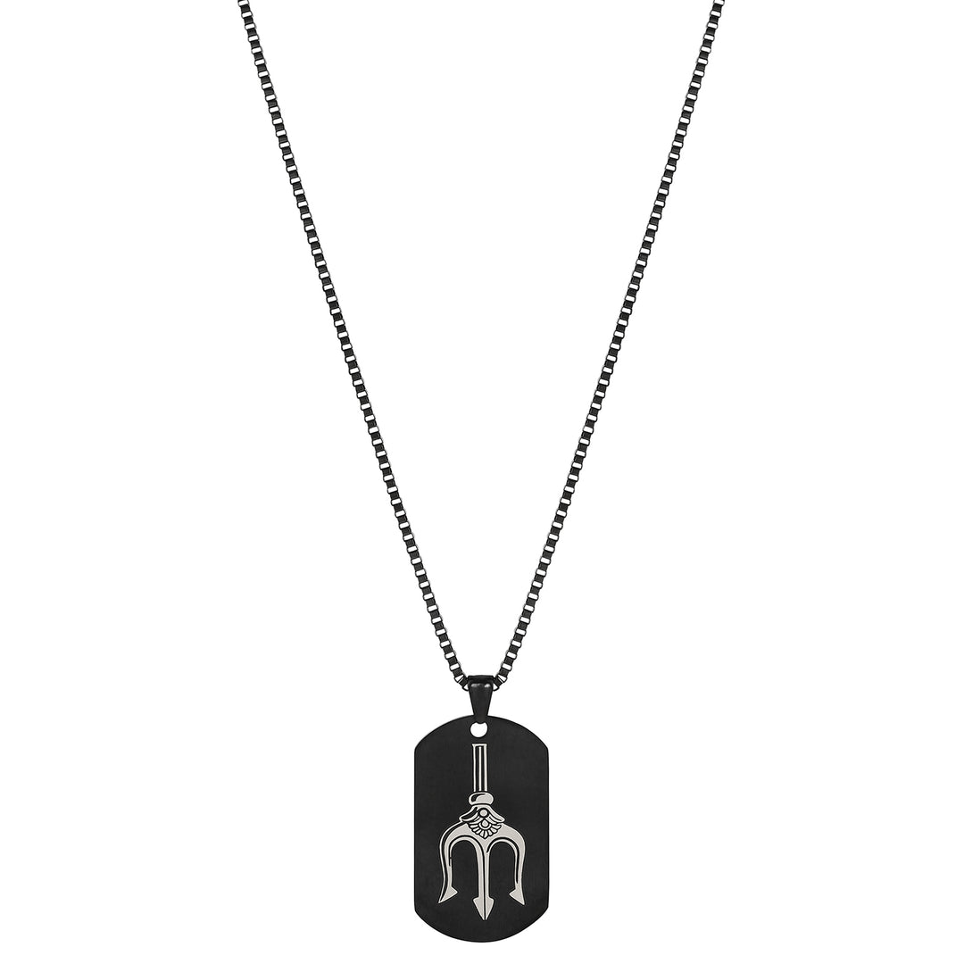 Trident Black Men's Curve Tag Mantra Necklace