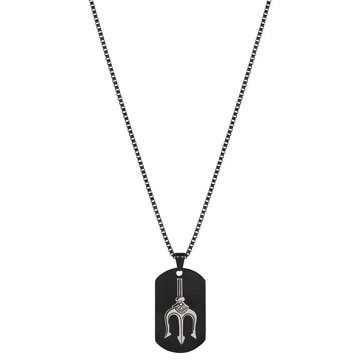 Trident Black Men's Curve Tag Mantra Necklace