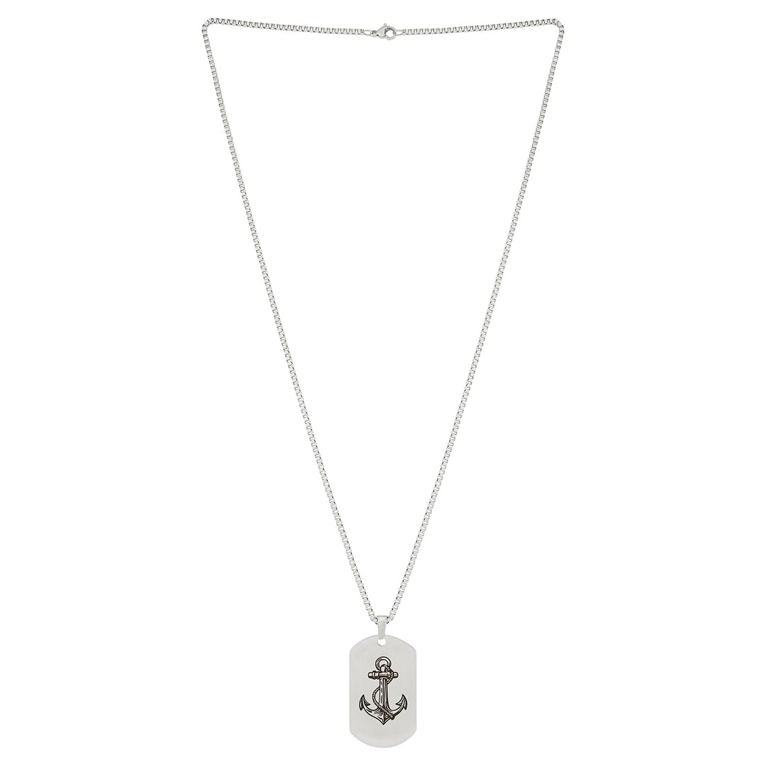 Anchor Silver Men's Curve Tag Mantra Necklace