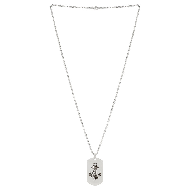 Anchor Silver Men's Curve Tag Mantra Necklace