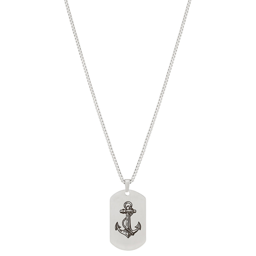 Anchor Silver Men's Curve Tag Mantra Necklace