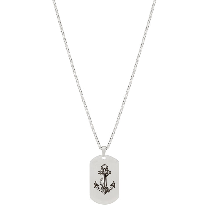 Anchor Silver Men's Curve Tag Mantra Necklace
