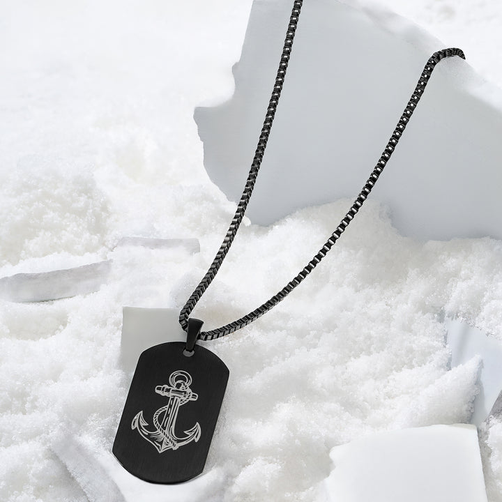 Anchor Black Men's Curve Tag Mantra Necklace