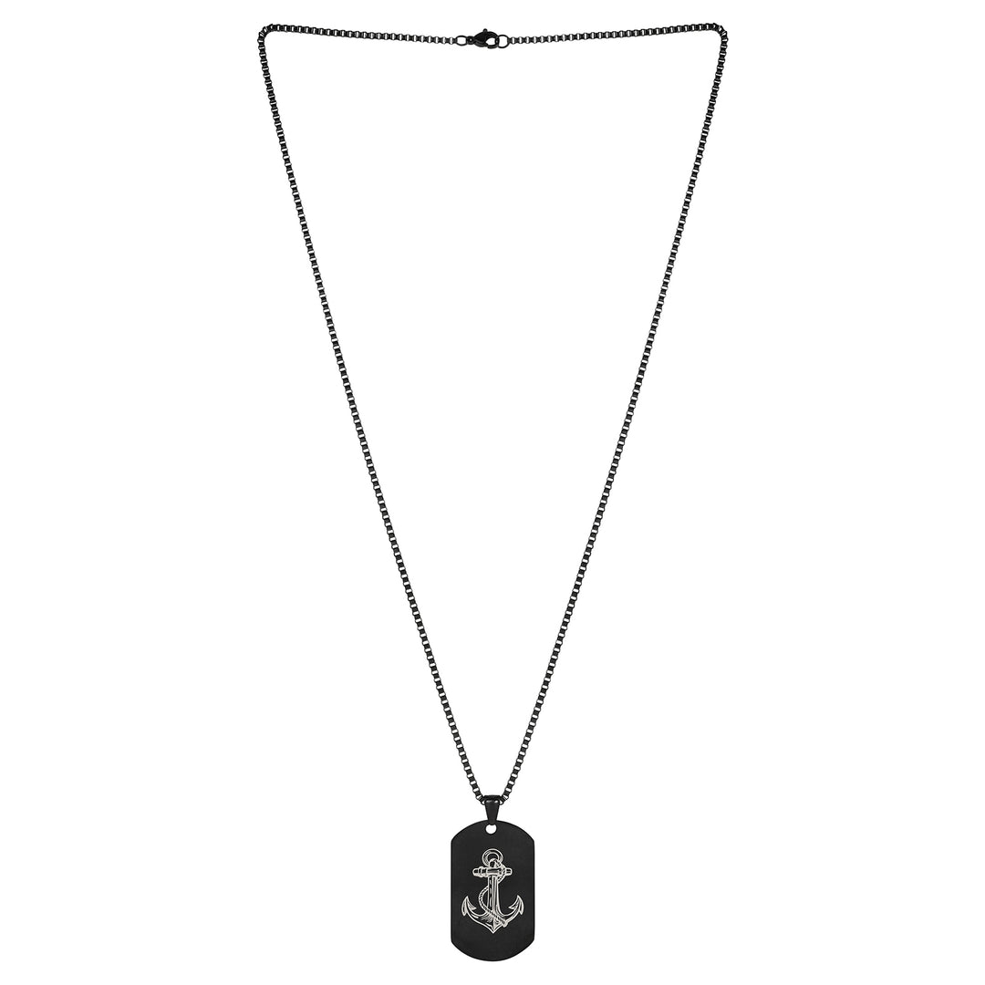 Anchor Black Men's Curve Tag Mantra Necklace