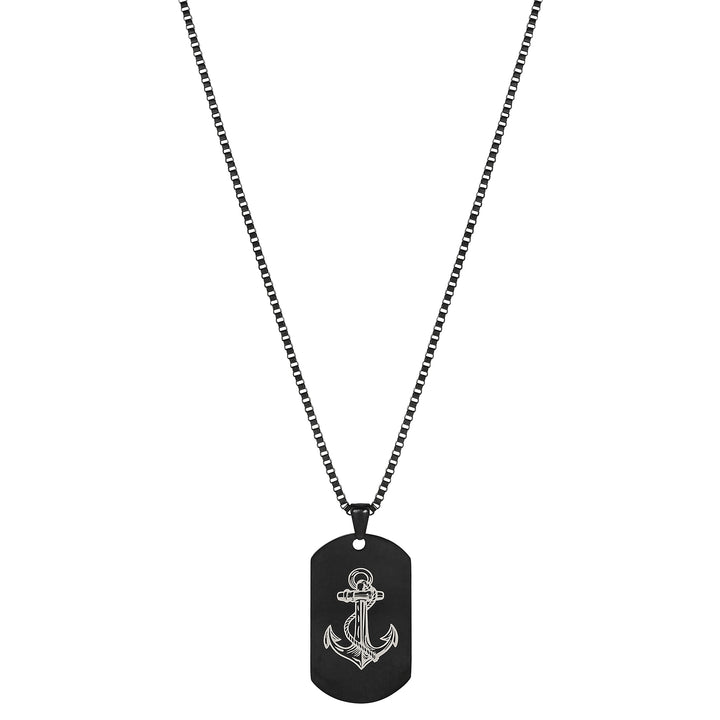 Anchor Black Men's Curve Tag Mantra Necklace