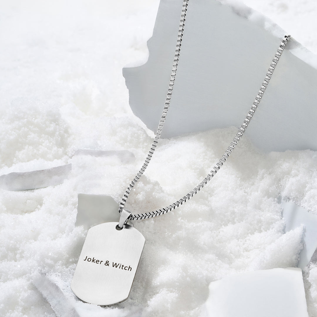 Joker & Witch Silver Men's Curve Tag Mantra Necklace