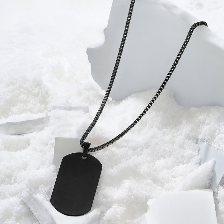 Minimal Black Men's Curve Tag Mantra Necklace