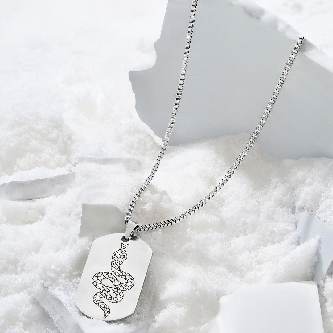 Serpent Silver Men's Curve Tag Mantra Necklace