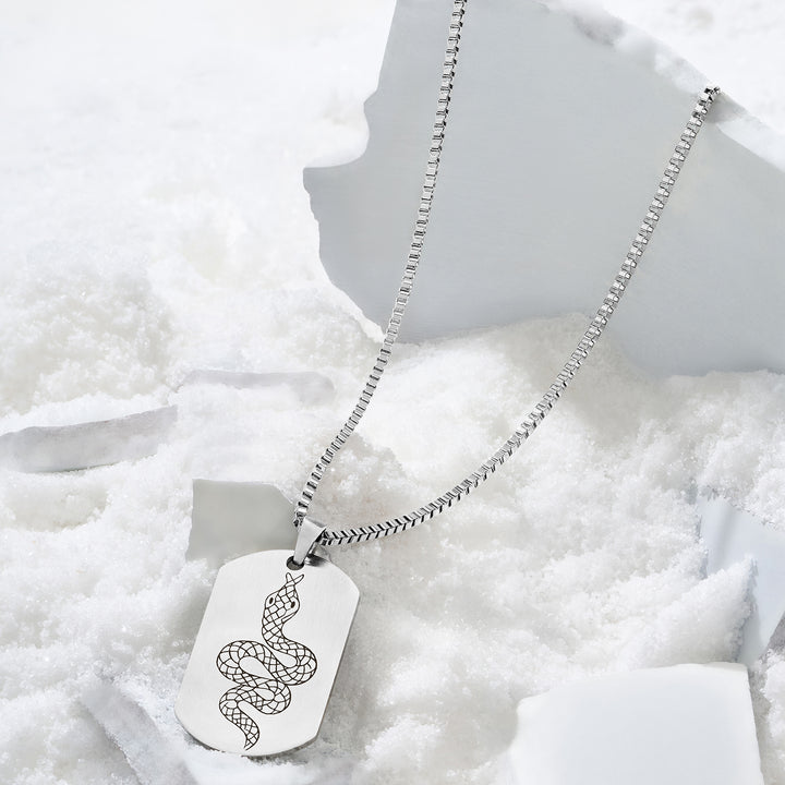 Serpent Silver Men's Curve Tag Mantra Necklace