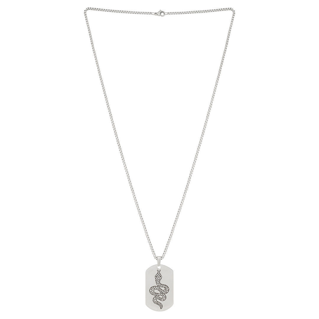 Serpent Silver Men's Curve Tag Mantra Necklace