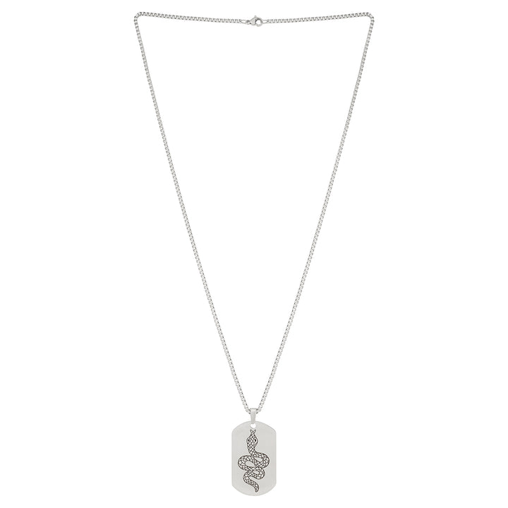 Serpent Silver Men's Curve Tag Mantra Necklace