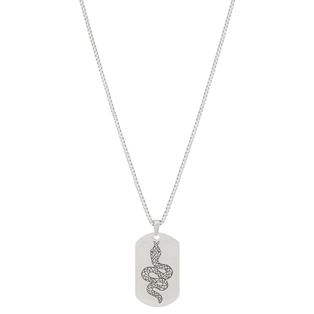 Serpent Silver Men's Curve Tag Mantra Necklace