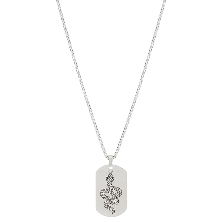 Serpent Silver Men's Curve Tag Mantra Necklace