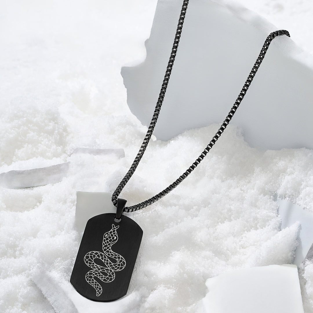 Serpent Black Men's Curve Tag Mantra Necklace