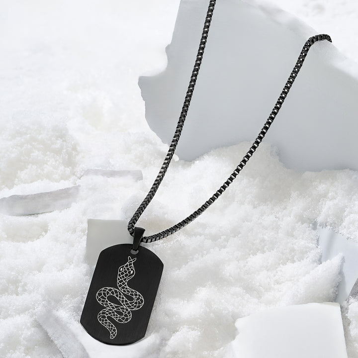 Serpent Black Men's Curve Tag Mantra Necklace