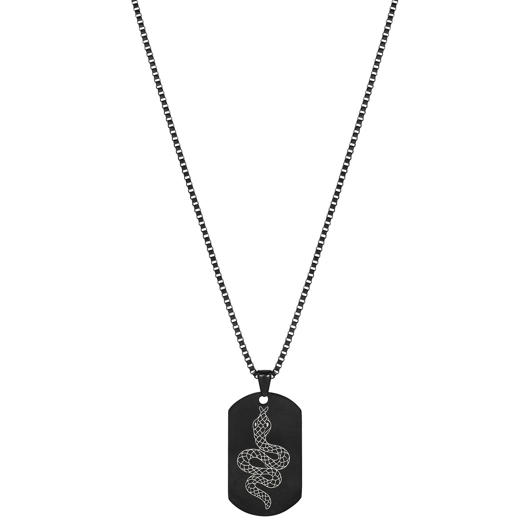 Serpent Black Men's Curve Tag Mantra Necklace