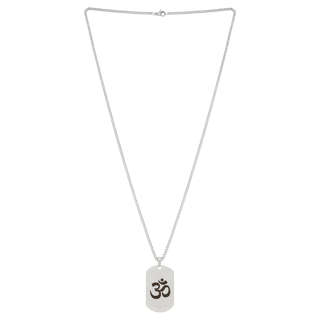 Om Silver Men's Curve Tag Mantra Necklace