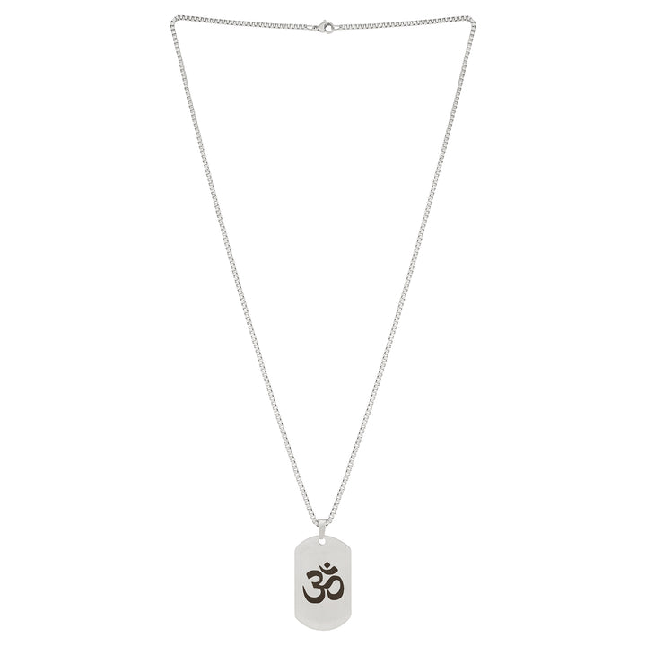 Om Silver Men's Curve Tag Mantra Necklace