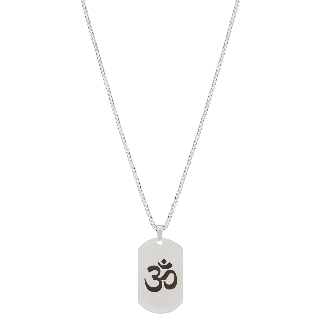 Om Silver Men's Curve Tag Mantra Necklace