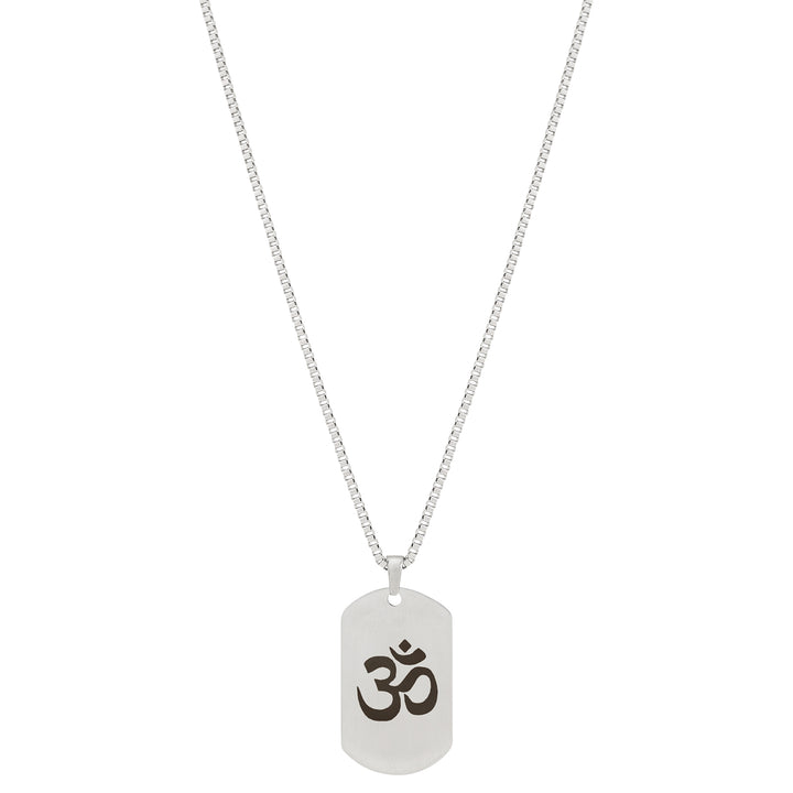 Om Silver Men's Curve Tag Mantra Necklace