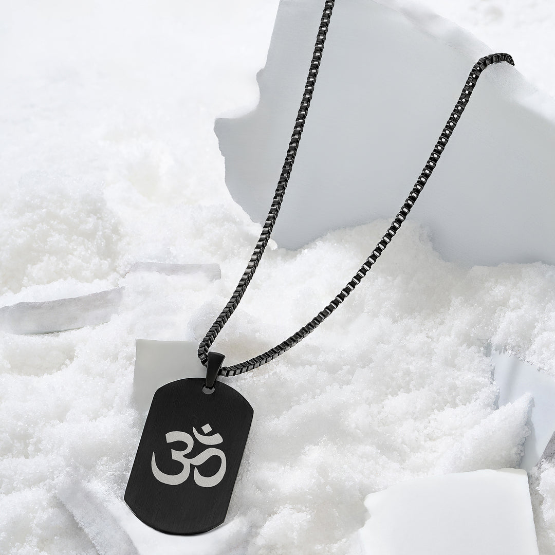 Om Black Men's Curve Tag Mantra Necklace
