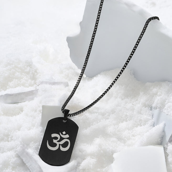 Om Black Men's Curve Tag Mantra Necklace