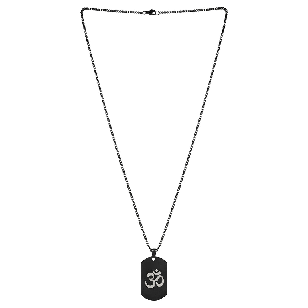 Om Black Men's Curve Tag Mantra Necklace