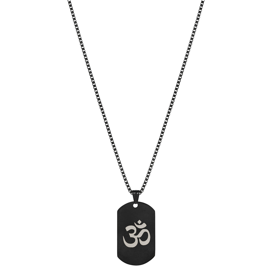 Om Black Men's Curve Tag Mantra Necklace
