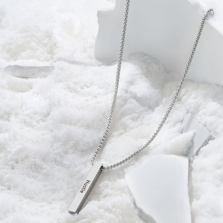 Hustle Silver Men's Bar Mantra Necklace