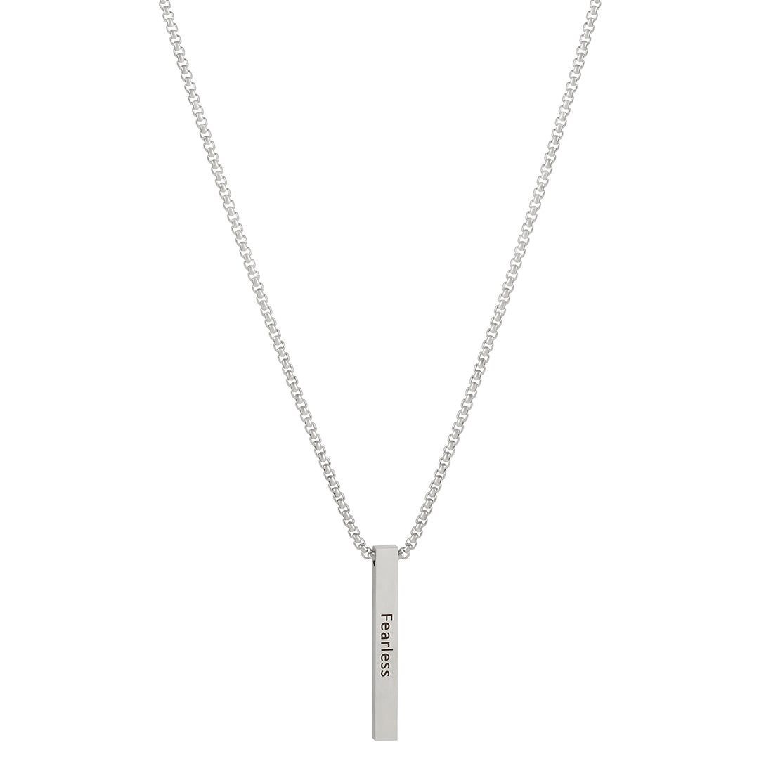 Fearless Silver Men's Bar Mantra Necklace