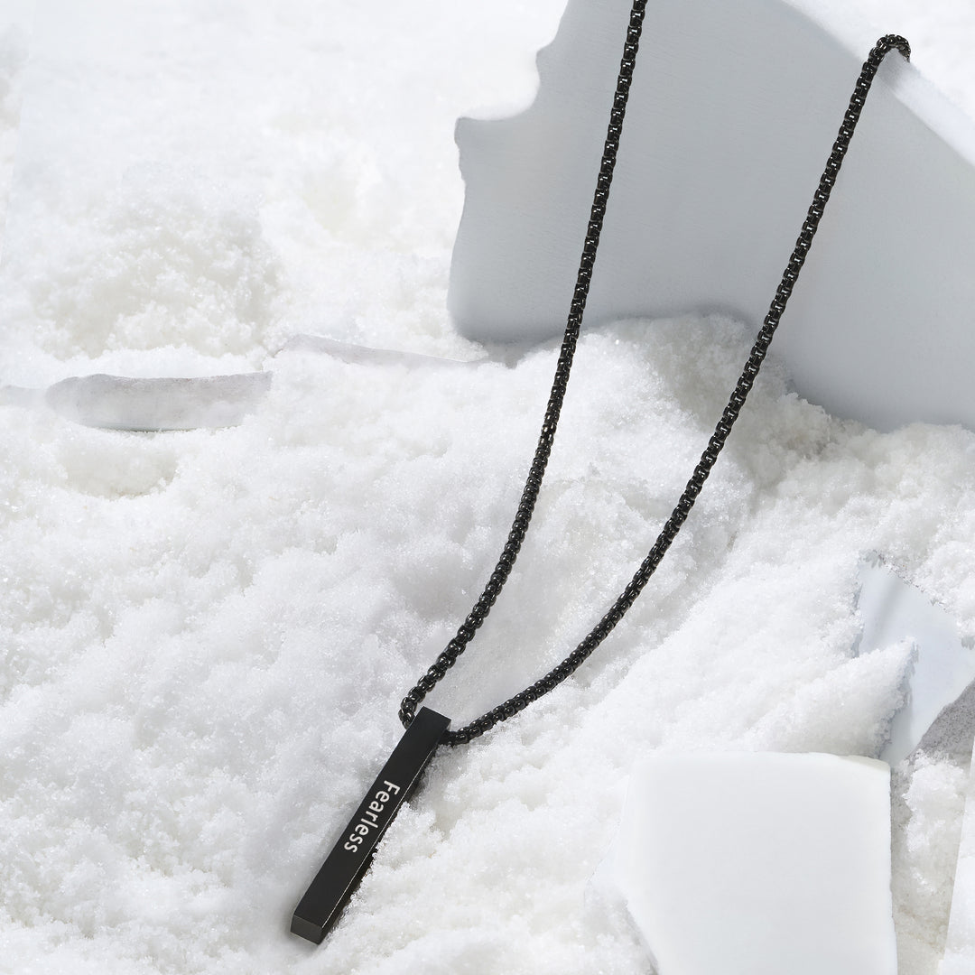 Fearless Black Men's Bar Mantra Necklace