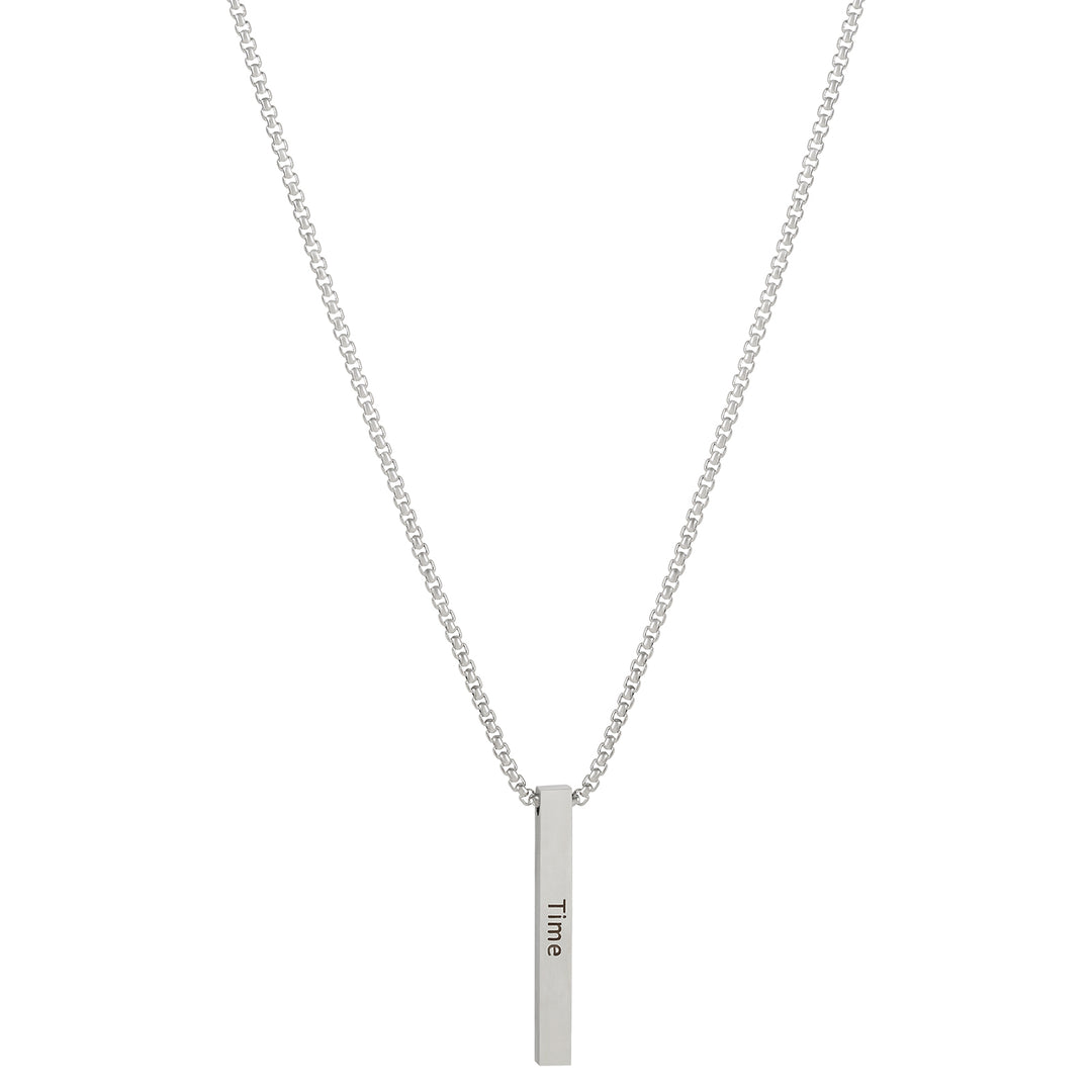 Time Silver Men's Bar Mantra Necklace