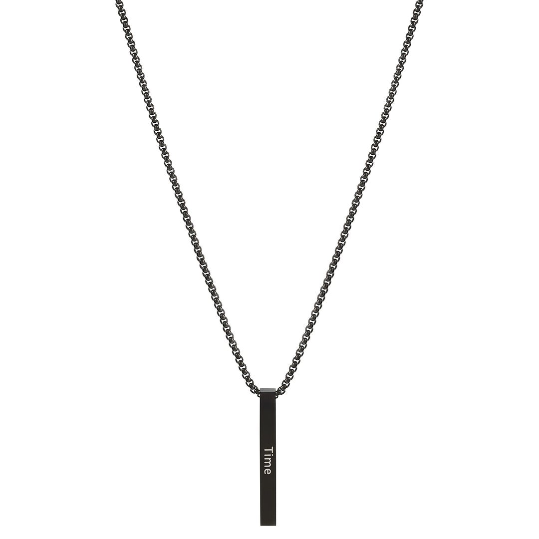 Time Black Men's Bar Mantra Necklace