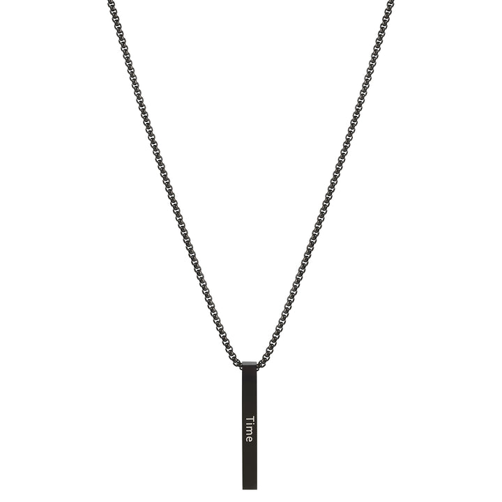 Time Black Men's Bar Mantra Necklace