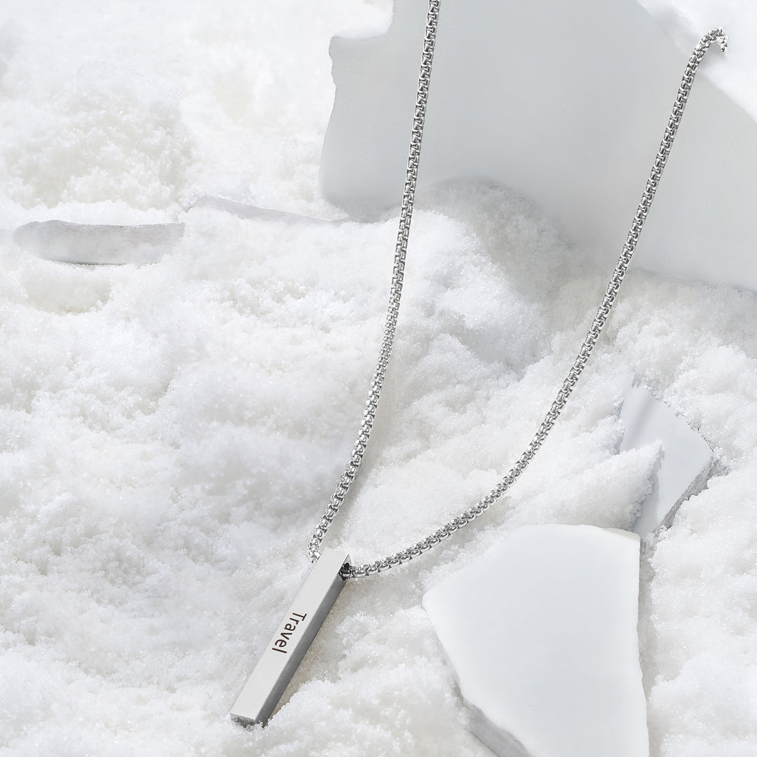 Travel Silver Men's Bar Mantra Necklace