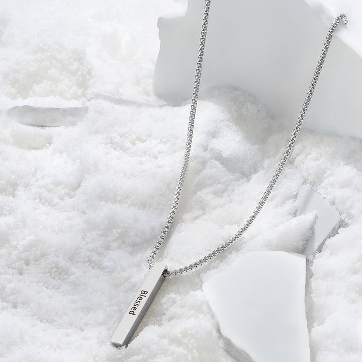 Blessed Silver Men's Bar Mantra Necklace