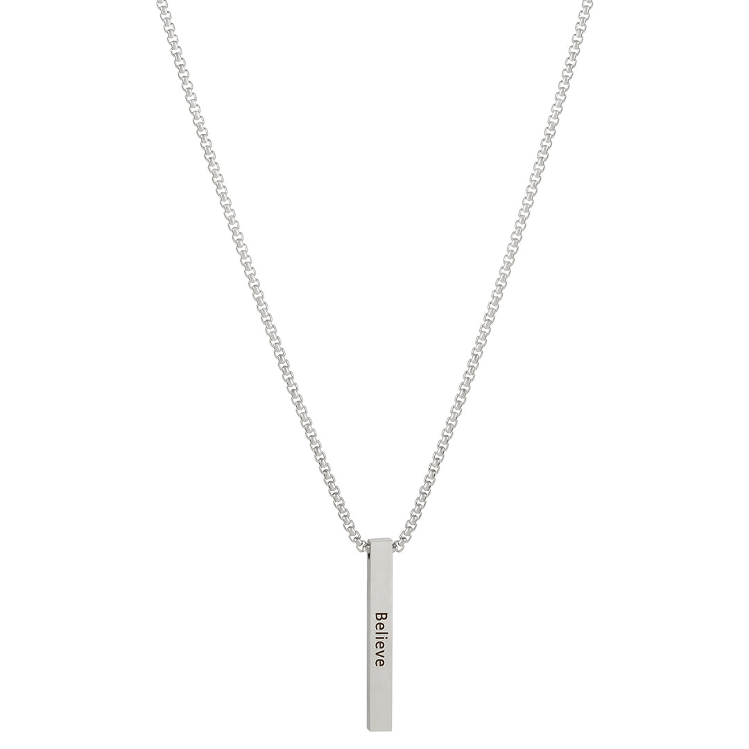 Believe Silver Men's Bar Mantra Necklace