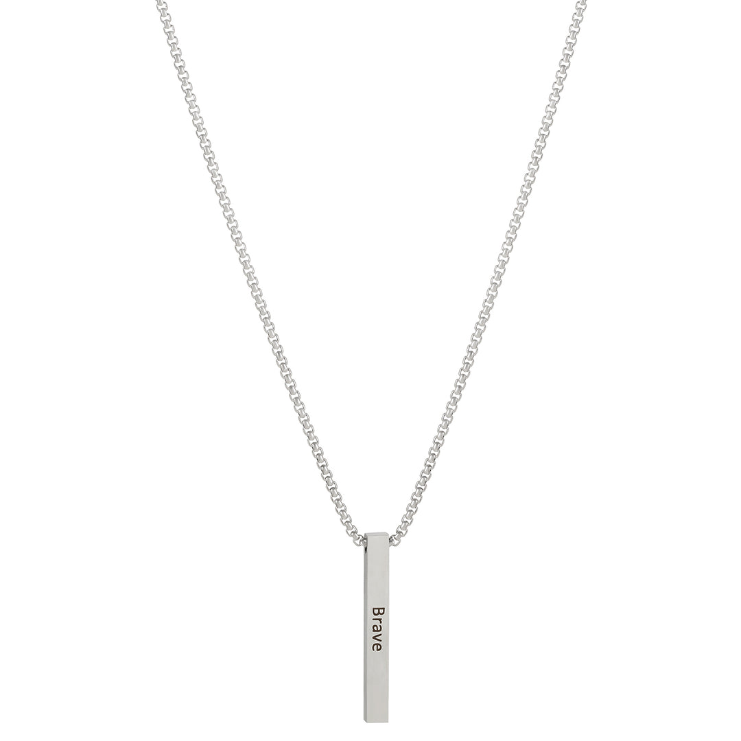 Brave Silver Men's Bar Mantra Necklace