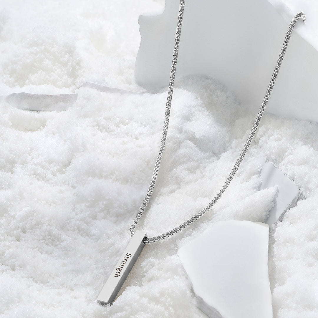 Strength Silver Men's Bar Mantra Necklace