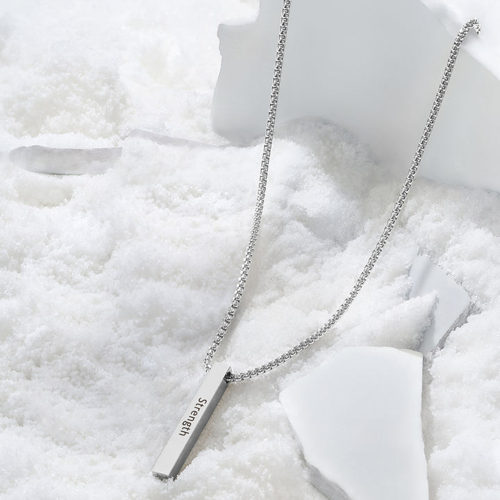 Strength Silver Men's Bar Mantra Necklace