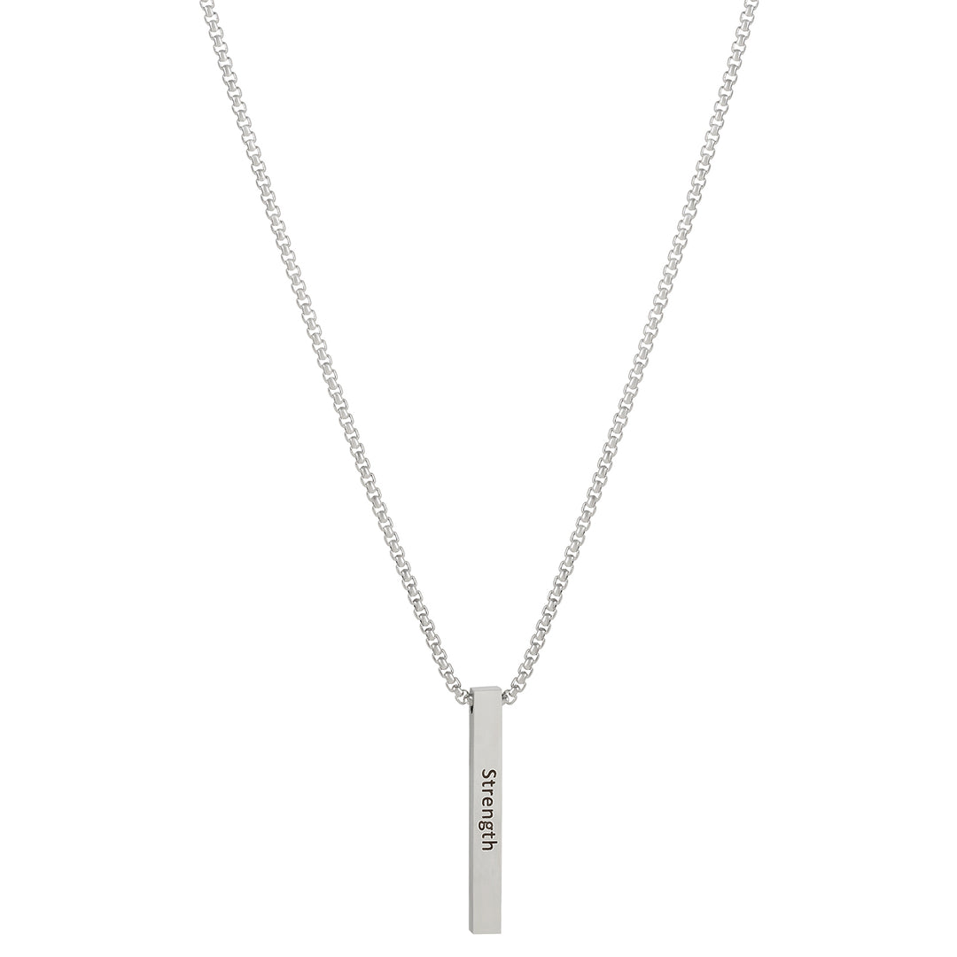 Strength Silver Men's Bar Mantra Necklace