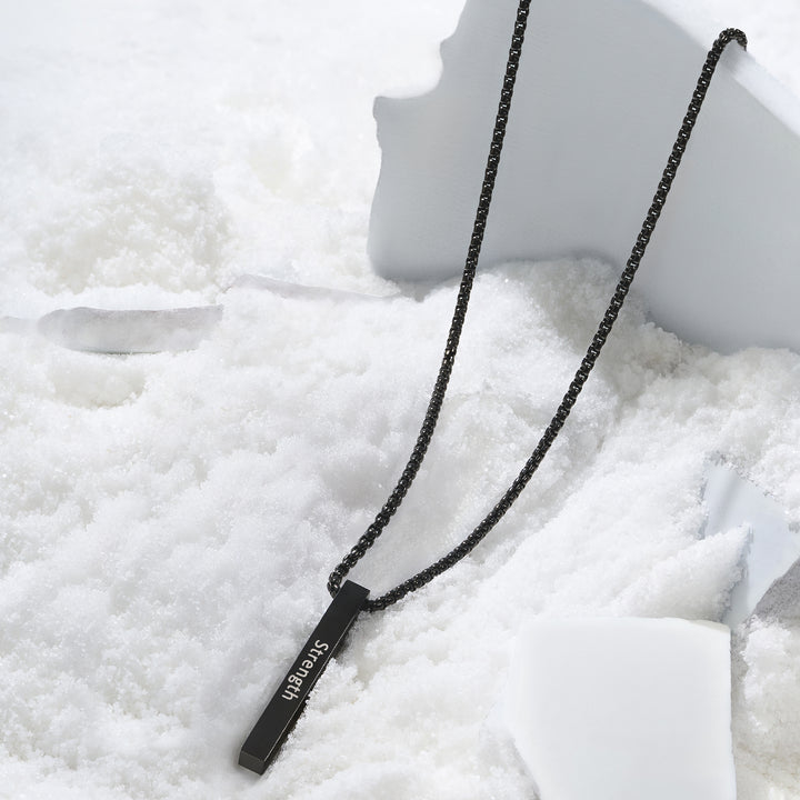 Strength Black Men's Bar Mantra Necklace