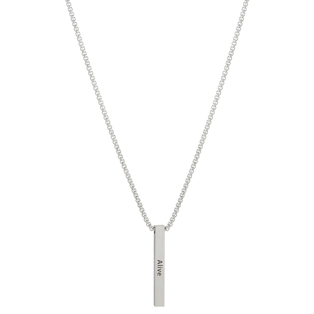 Alive Silver Men's Bar Mantra Necklace