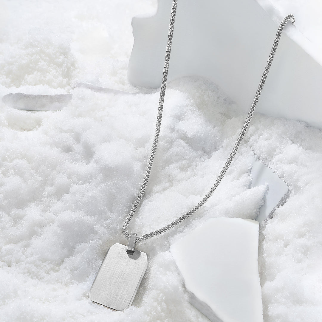 Minimal Silver Men's Square Tag Mantra Necklace